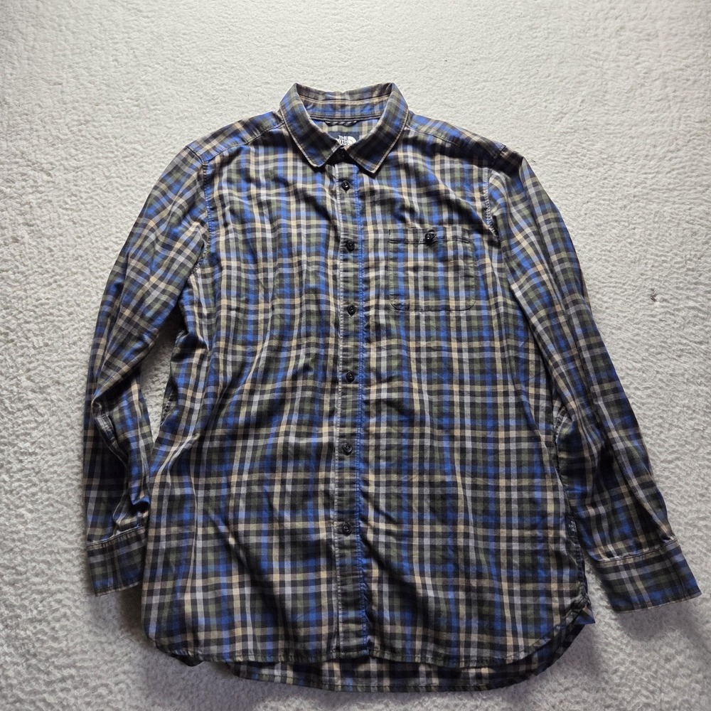 The North Face Shirt Mens XL Blue Plaid Cotton Long Sleeve Outdoor Button-Up
